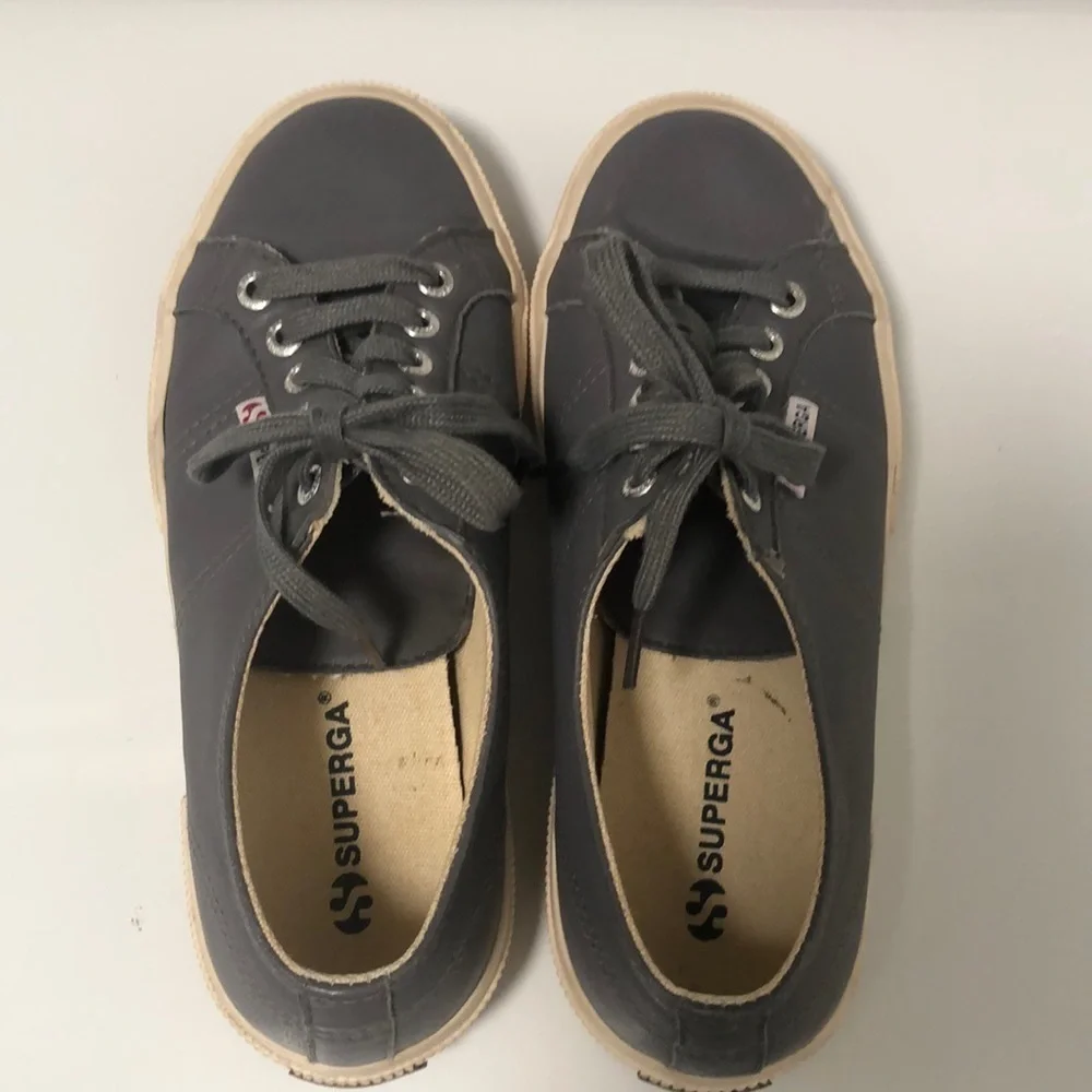 Superga grey tennis shoes with upper leather